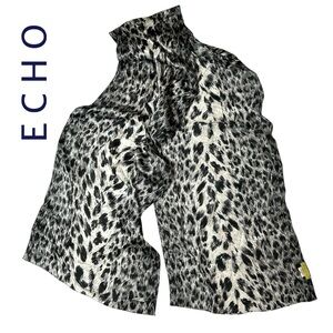 Echo VINTAGE 100 Silk Black and‎ Gray Animal Print Scarf